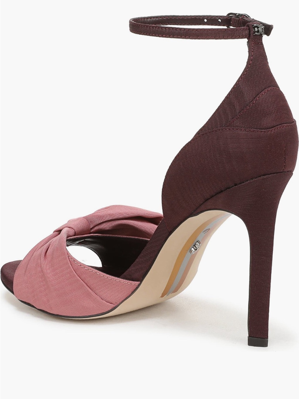 Sam Edelman Two-Tone Knotted Ankle-Strap Heels in Dusty Pink and Burgundy - Picture 4 of 4